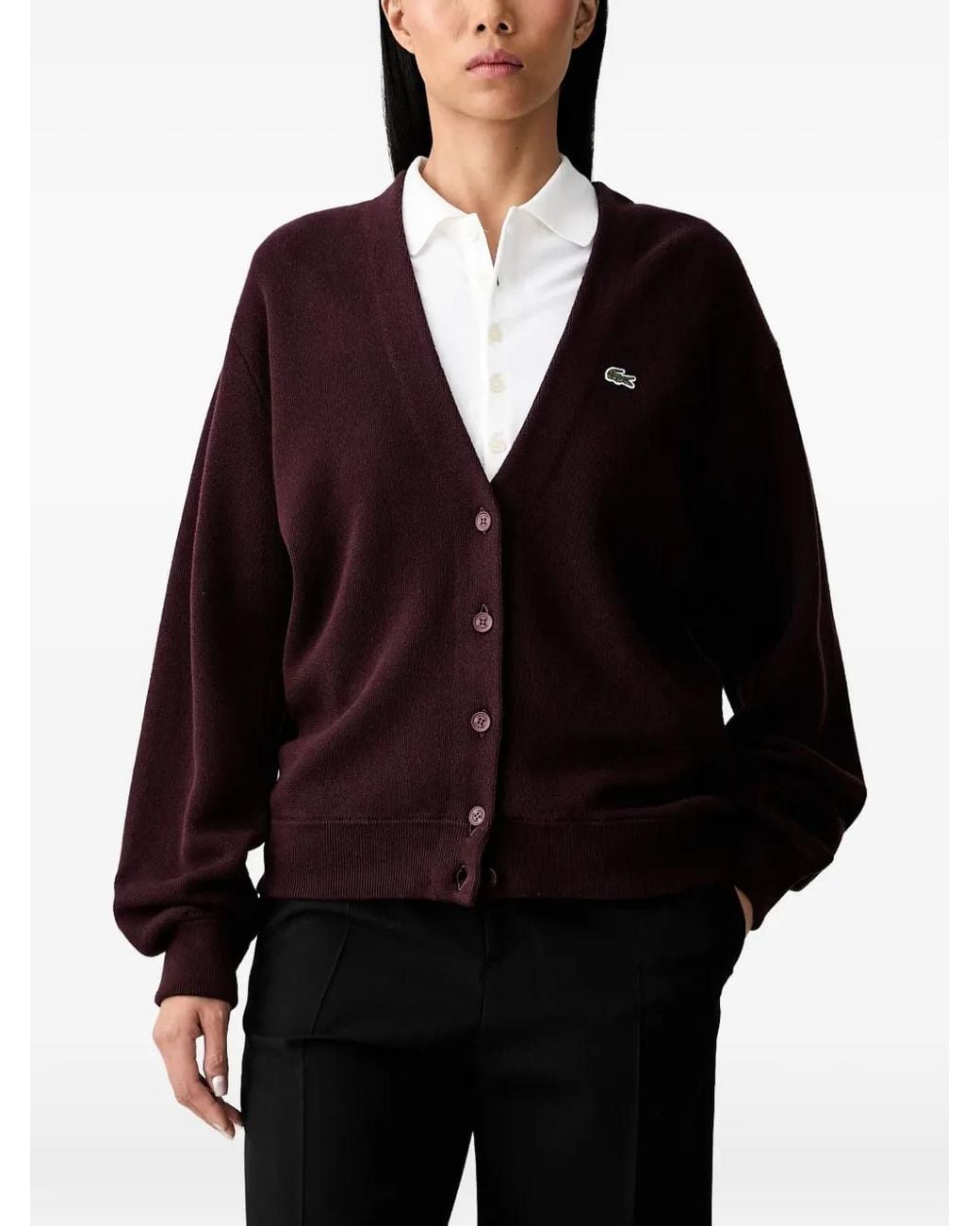 Lacoste Blue Logo-Patch V-Neck Cardigan