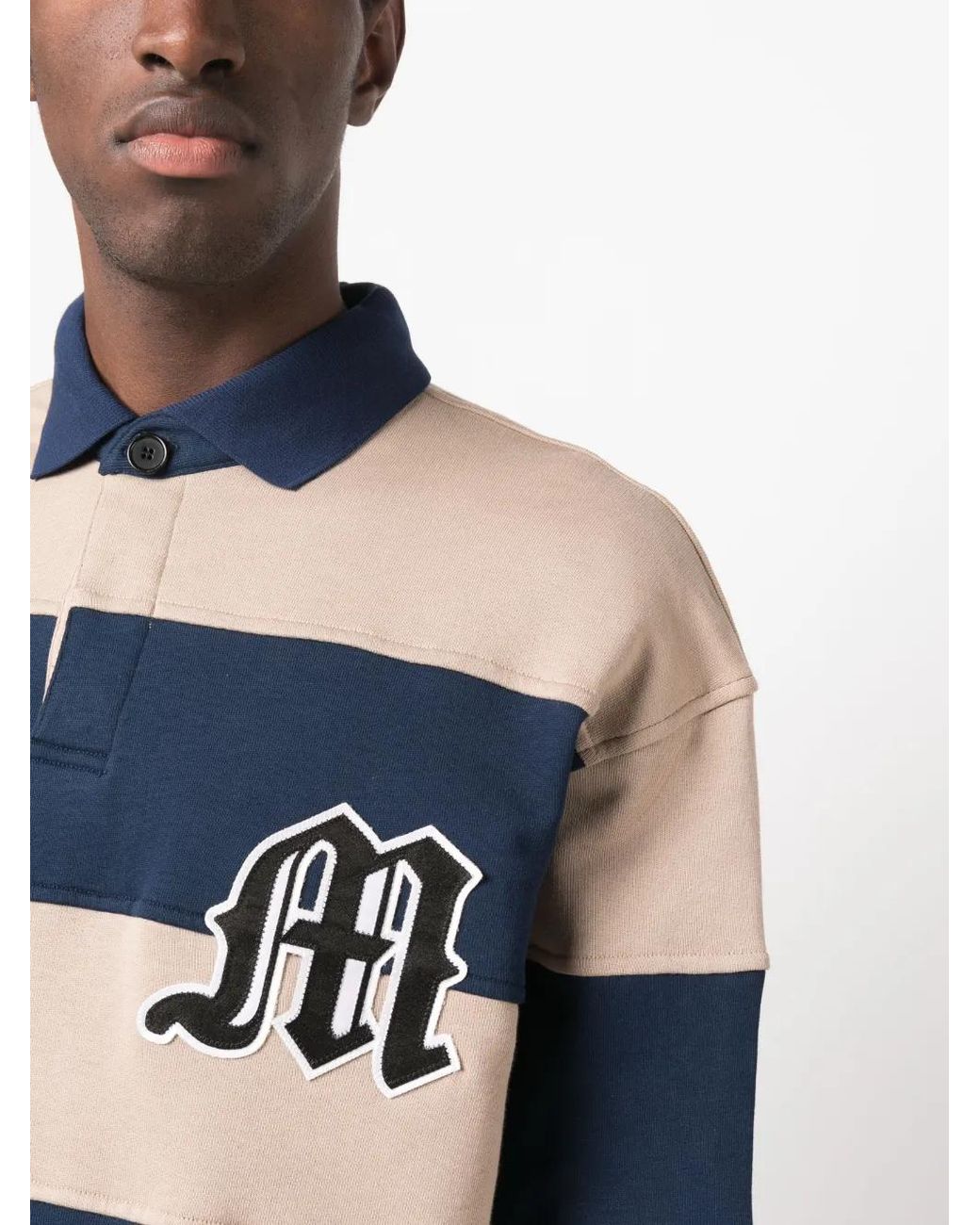 MSGM Blue Logo-Patch Striped Polo Sweatshirt for men