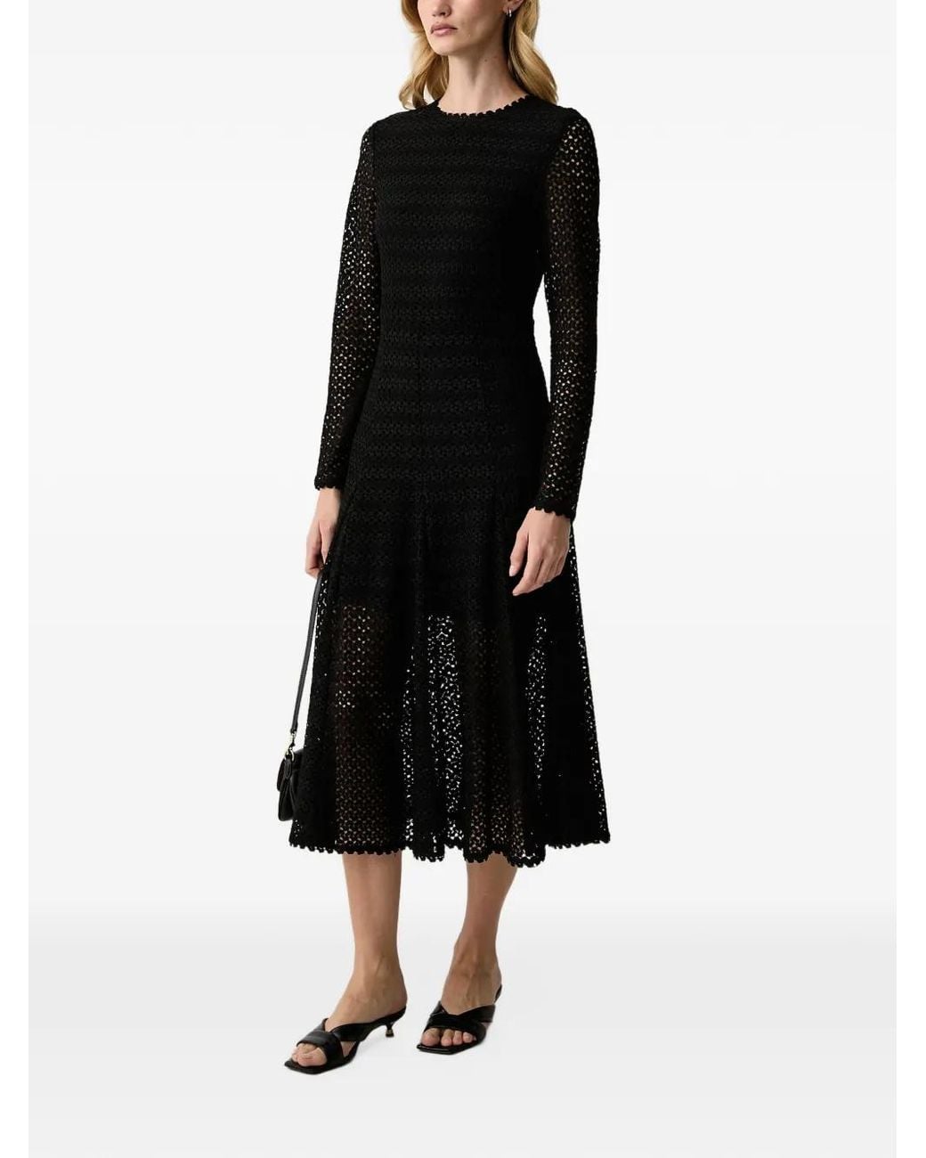Silvian Heach Crochet-Knit Flared Midi Dress in Black | Lyst