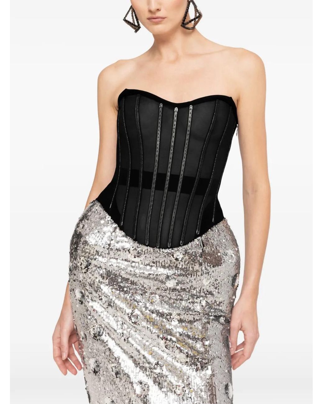 Nissa Metallic Sequin-Embellished Corset Gown