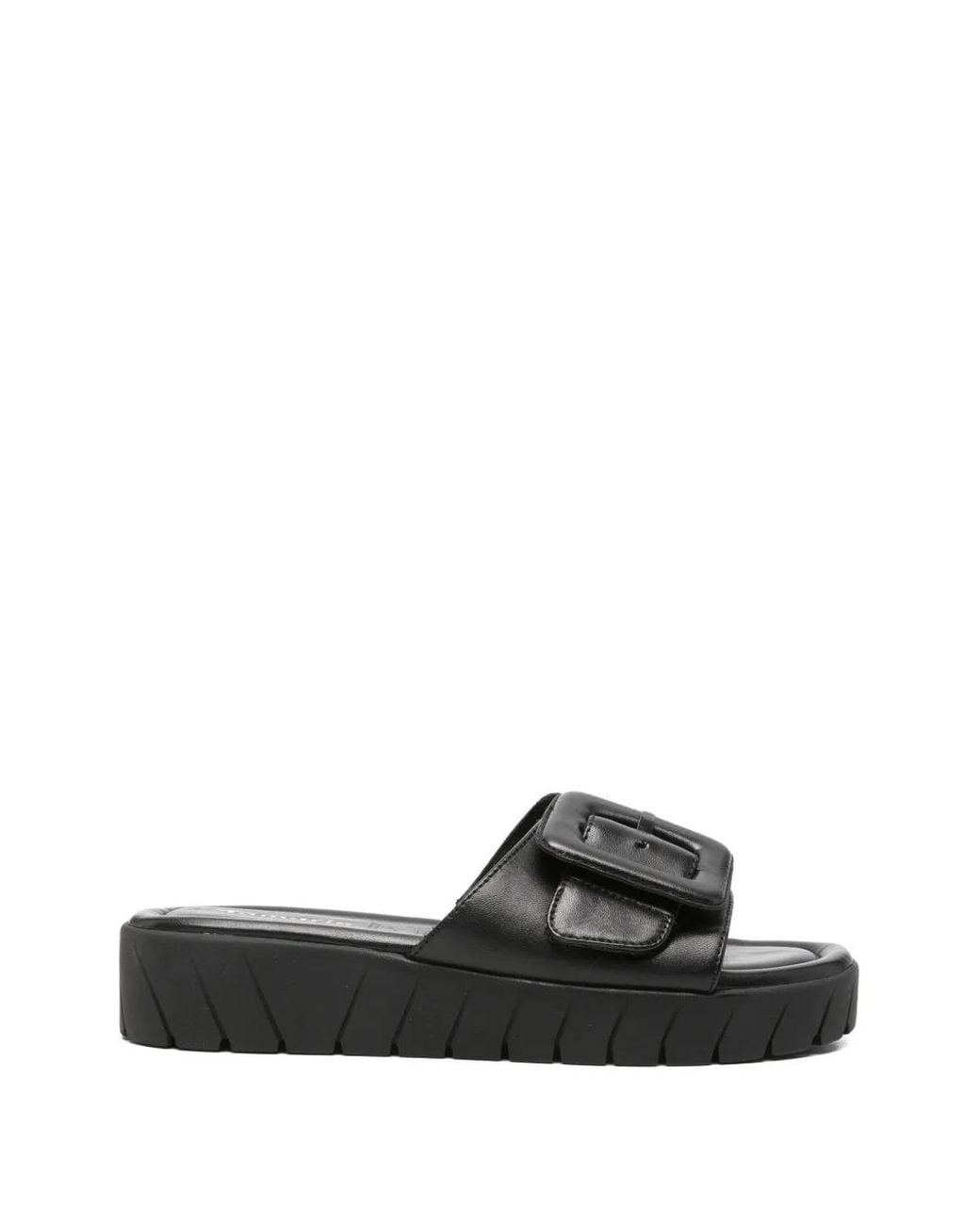 Tamaris Black Buckle-Detail Flatform Sandals