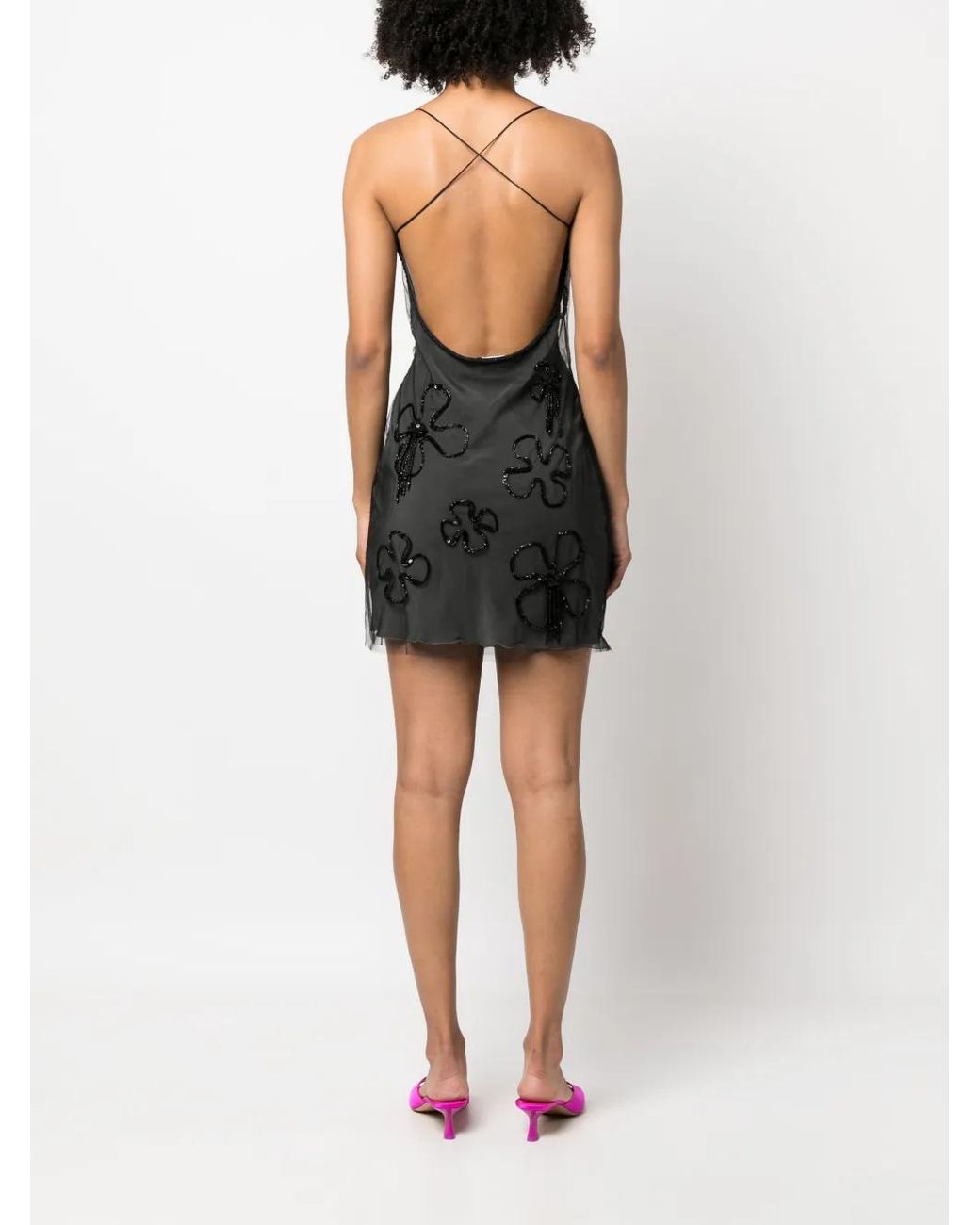 Gcds Black Patrick-Embellished Tulle Mini Dress