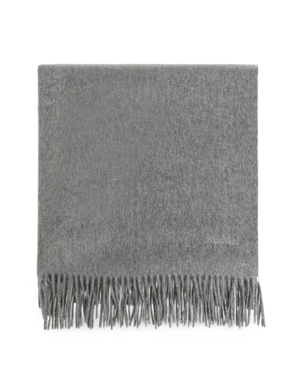 Max Mara Gray Fringed Cashmere Scarf
