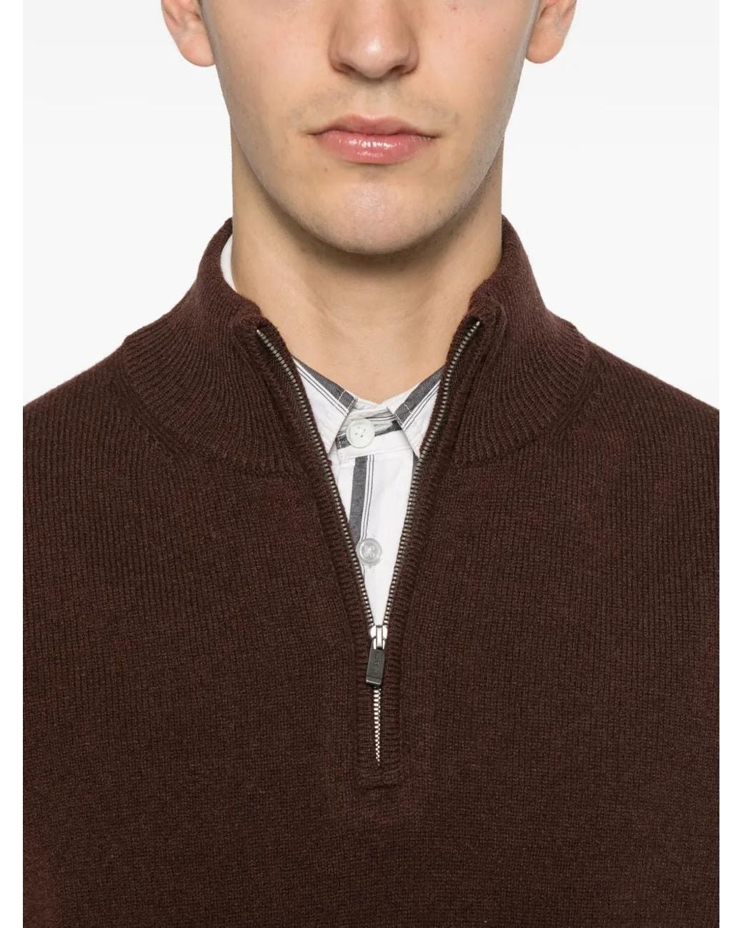 Mc2 Saint Barth Brown Jeremyn Zip-Up High-Neck Sweater for men