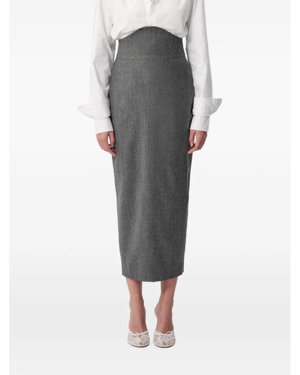 Concepto Gray Marble High-Waisted Straight Midi Skirt