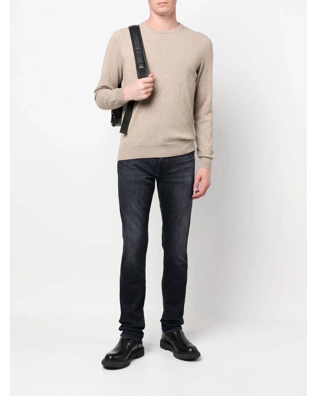 Malo Natural Round Neck Sweater In Wool for men
