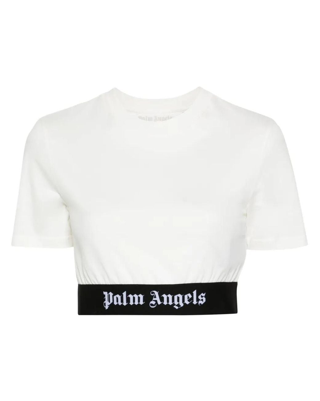 Palm Angels White Logo-Jacquard Cropped T-Shirt