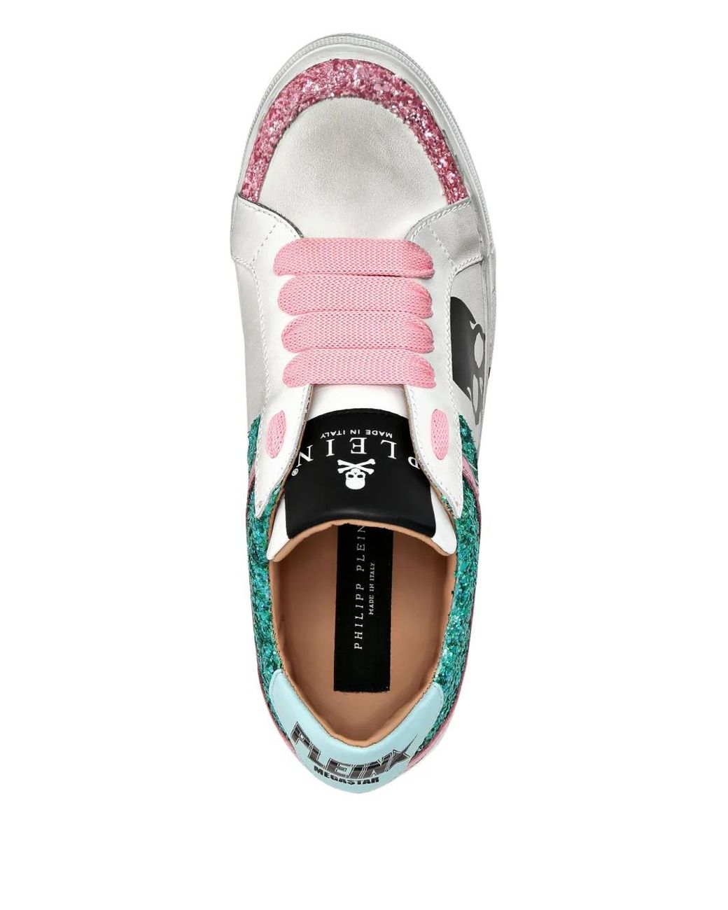 Philipp Plein Green Glitter Skull Sneakers