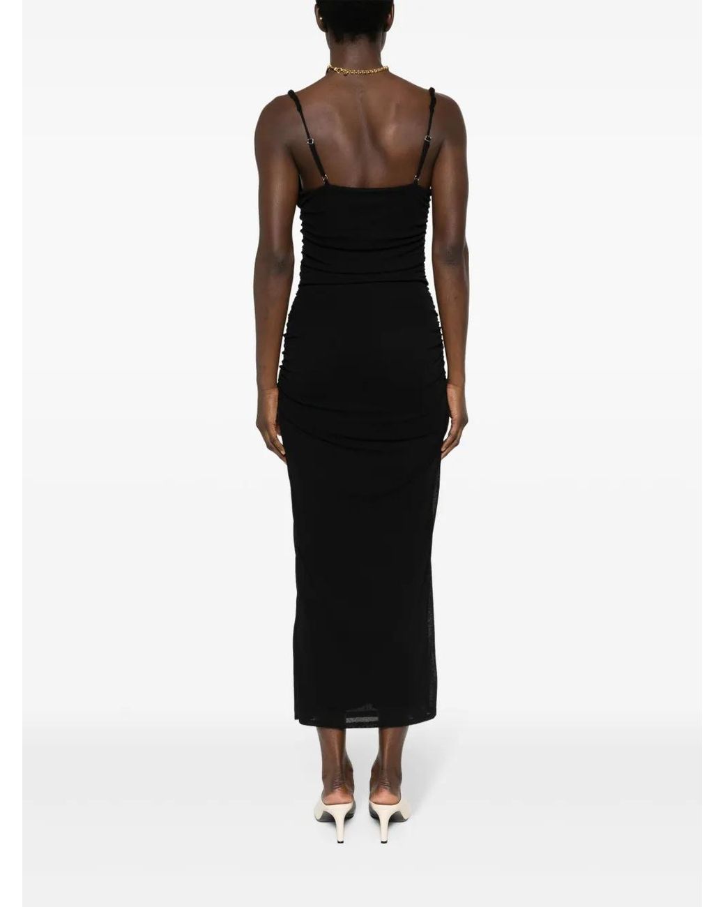 Nanushka Black Alexa Ruched Midi Dres