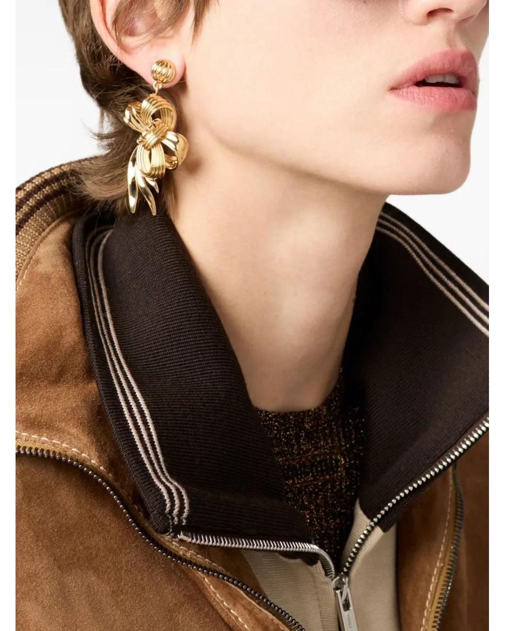 Miu Miu Brown Knitted-Cuffs Zip-Front Sweatshirt