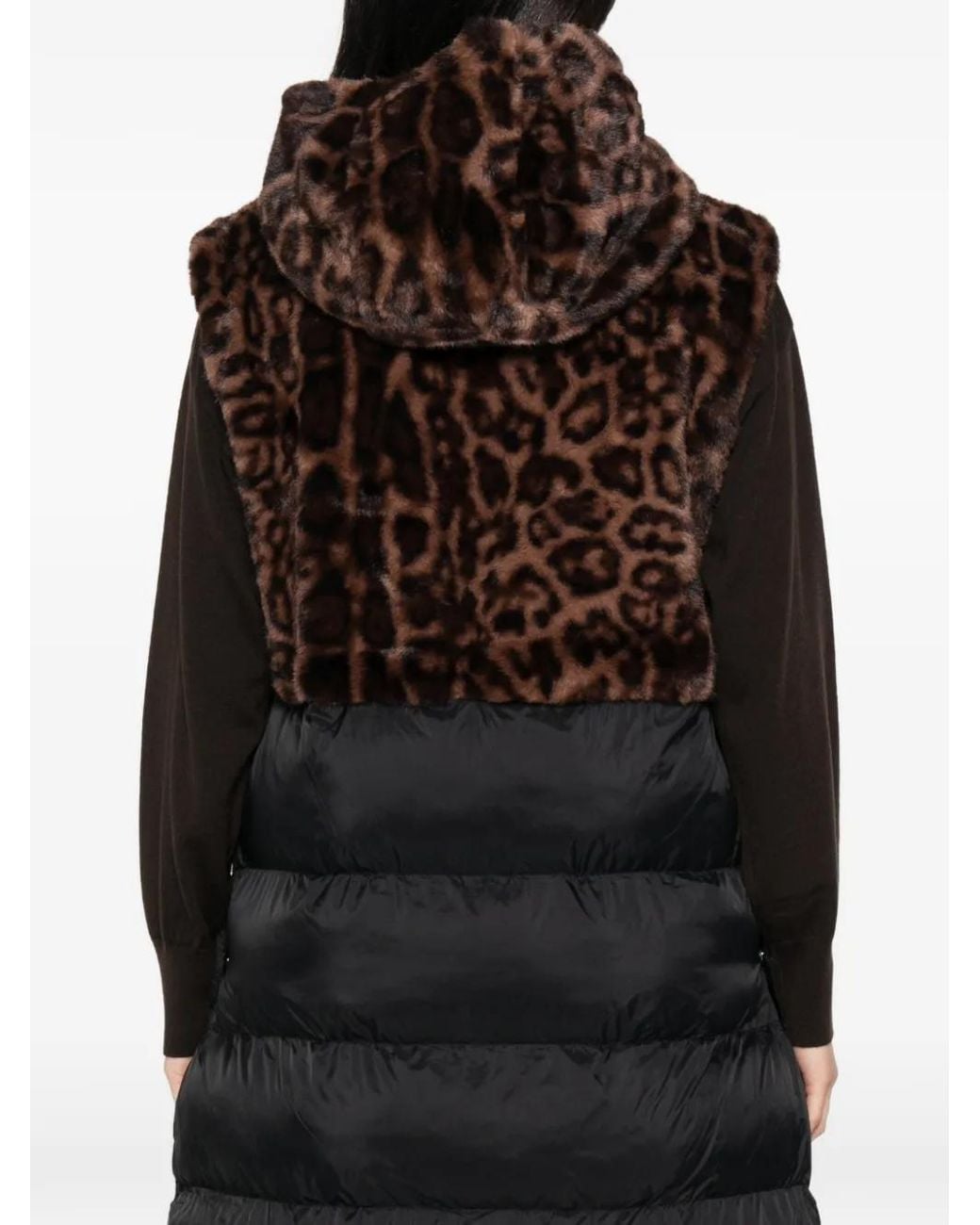 Liu Jo Black Leopard-Print Panel Quilted Gilet