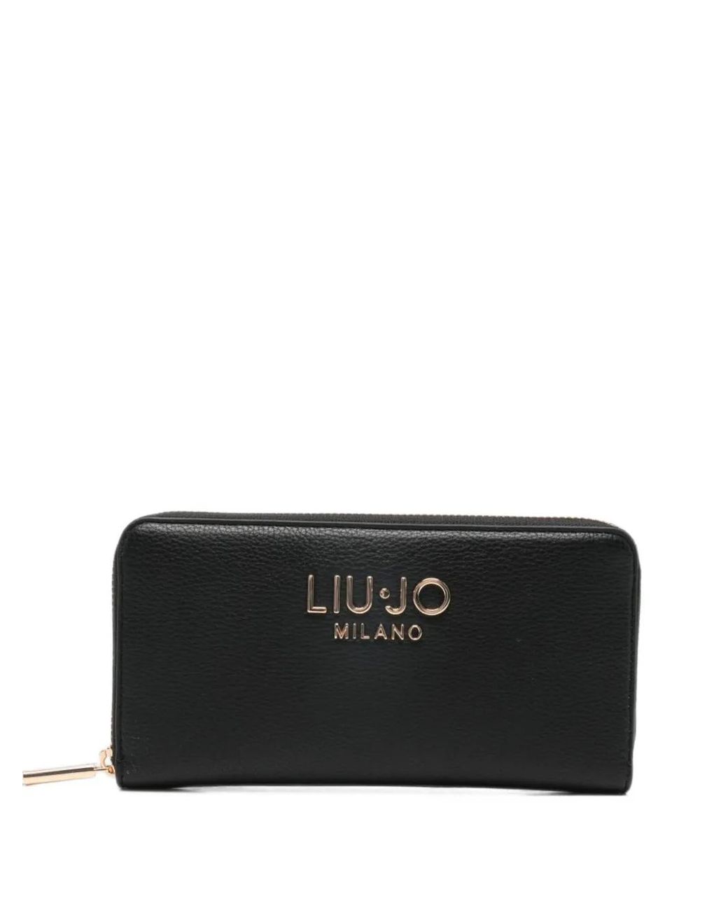 Liu Jo Black Logo-Plaque Pebbled Leather Wallet