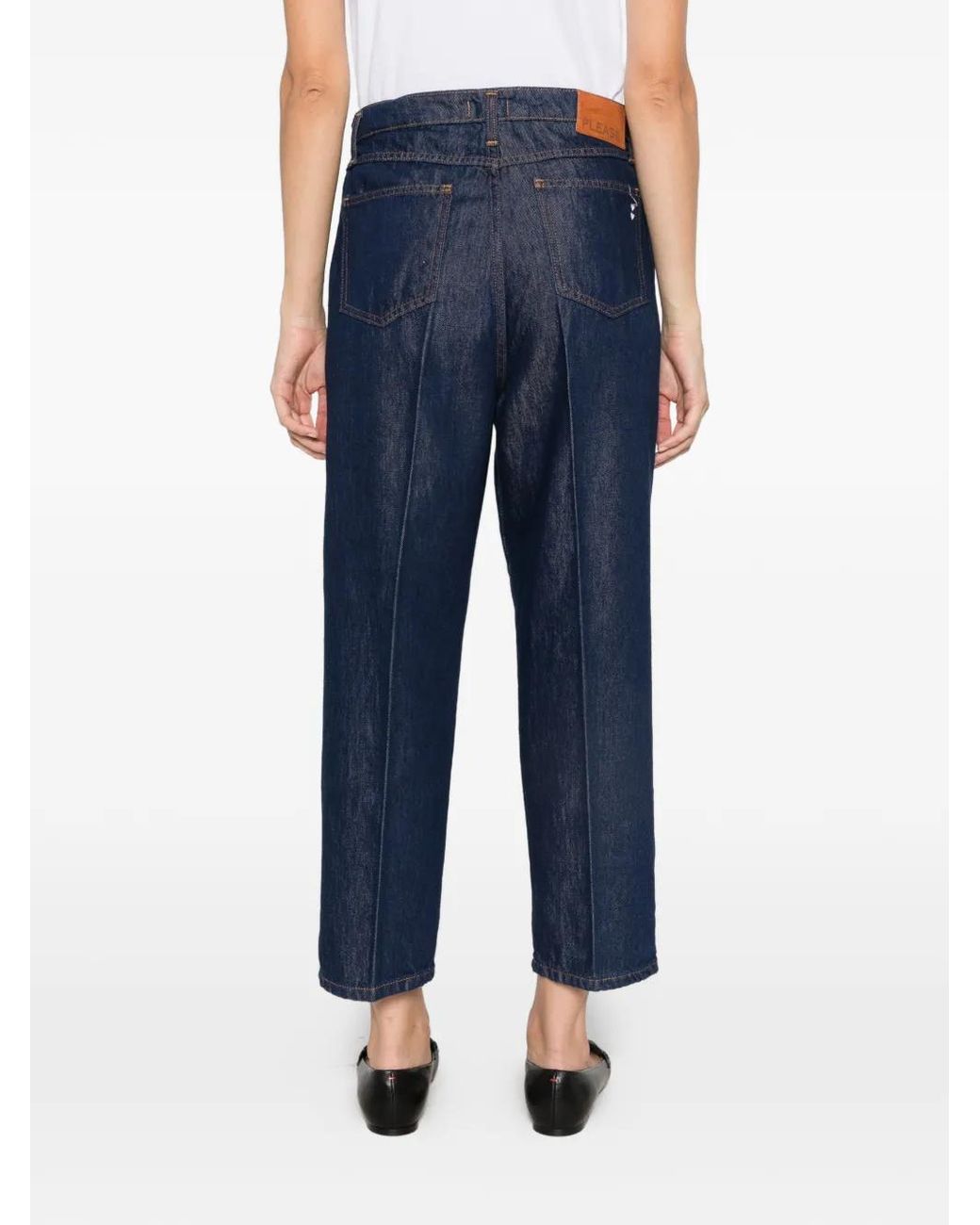 Please Blue Pressed-Crease Cropped Jeans