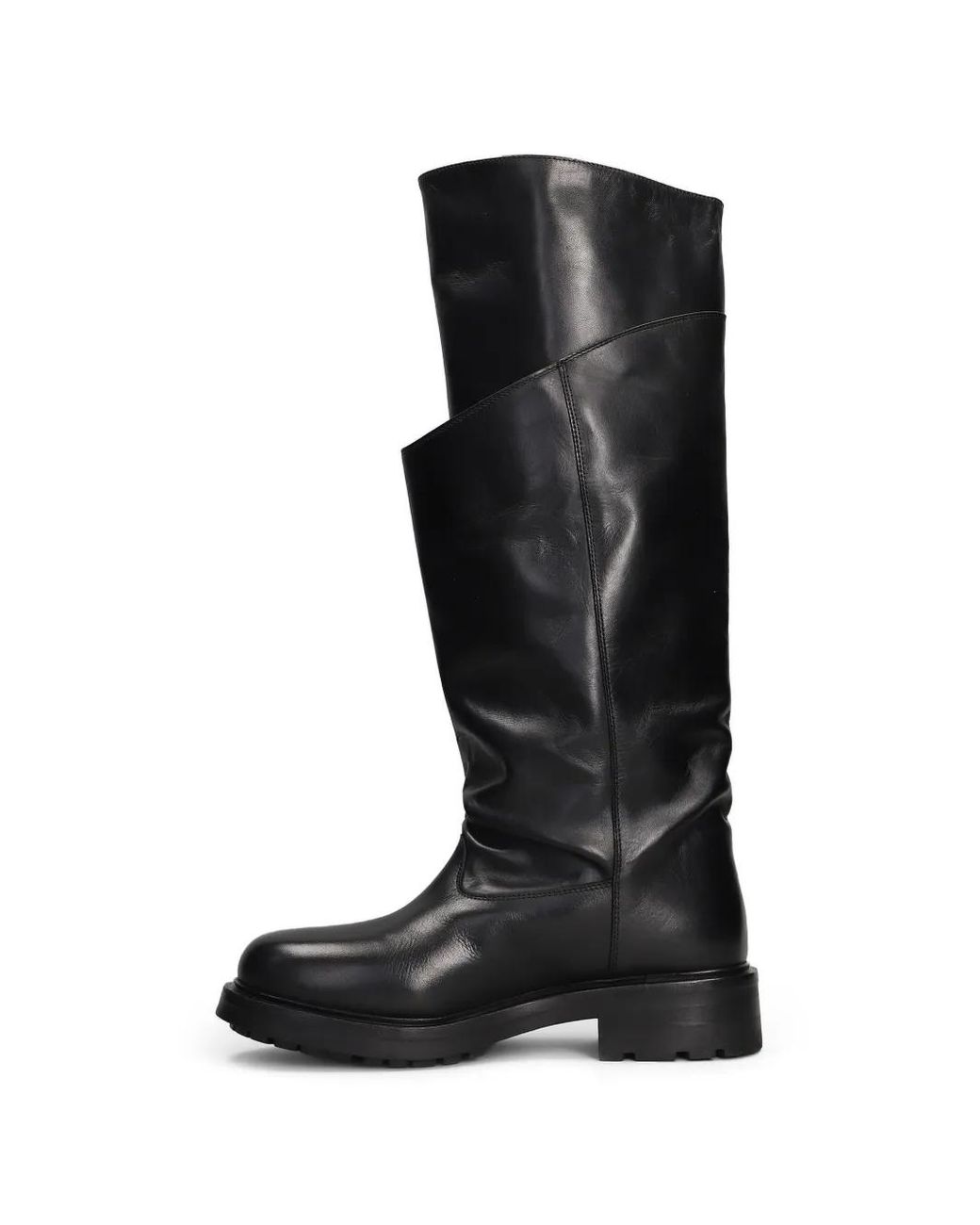strategia shoes Black Layered-Cuff Leather Boots