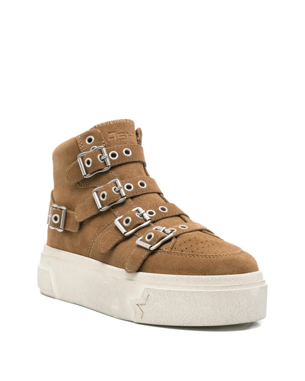 Ash Brown Starmoon Buckle-Strap Sneakers