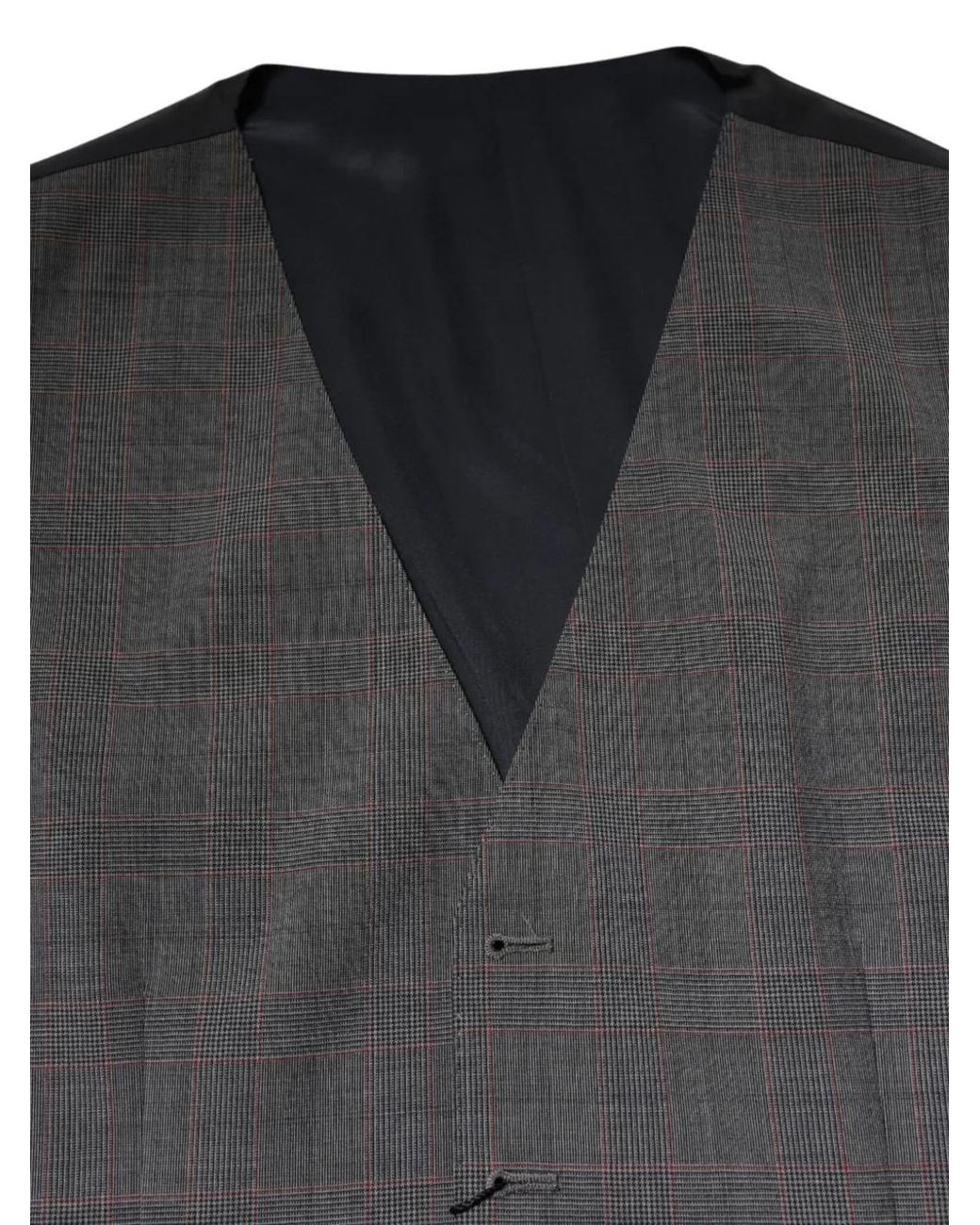 Dolce & Gabbana Gray Checkered-Pattern V-Neck Waistcoat for men