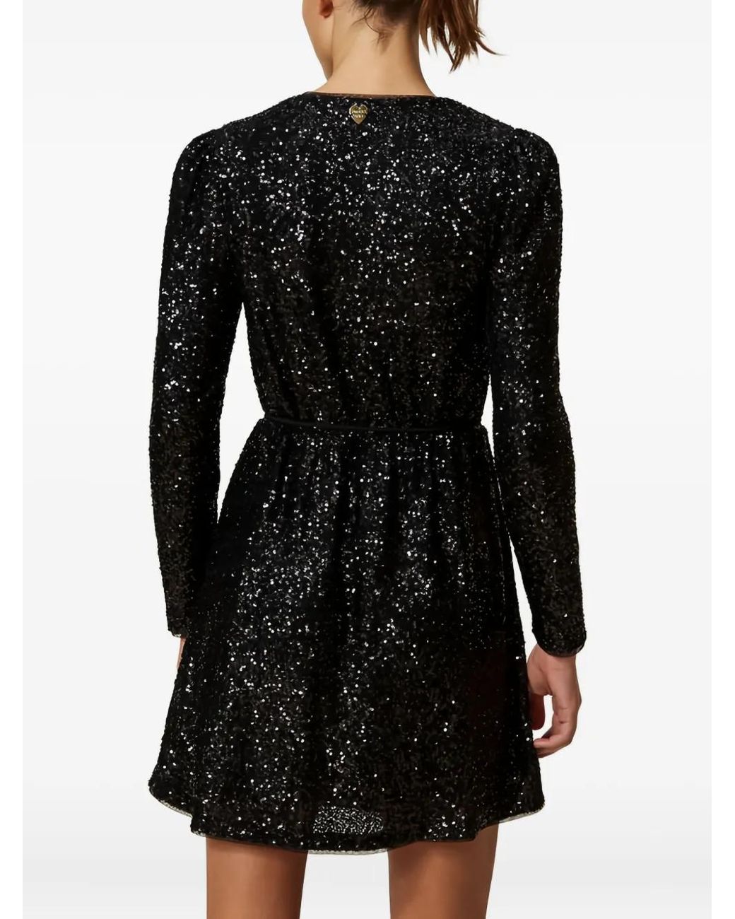 Twinset Black Sequin Puff-Sleeve Mini Dress