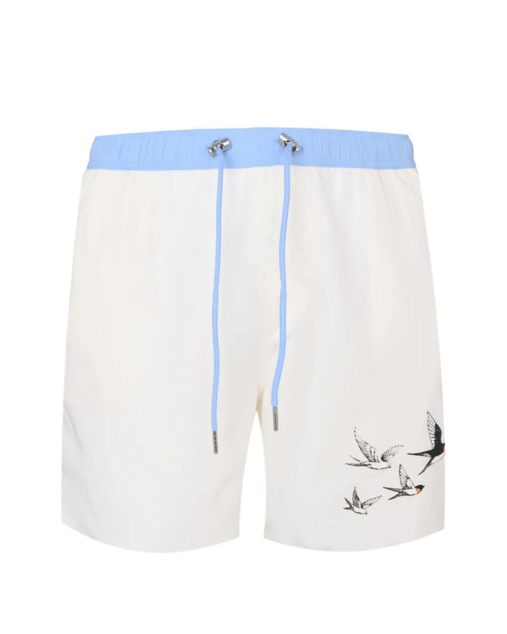 Exit Society Blue Bird-Print Drawstring Swim Shorts for men