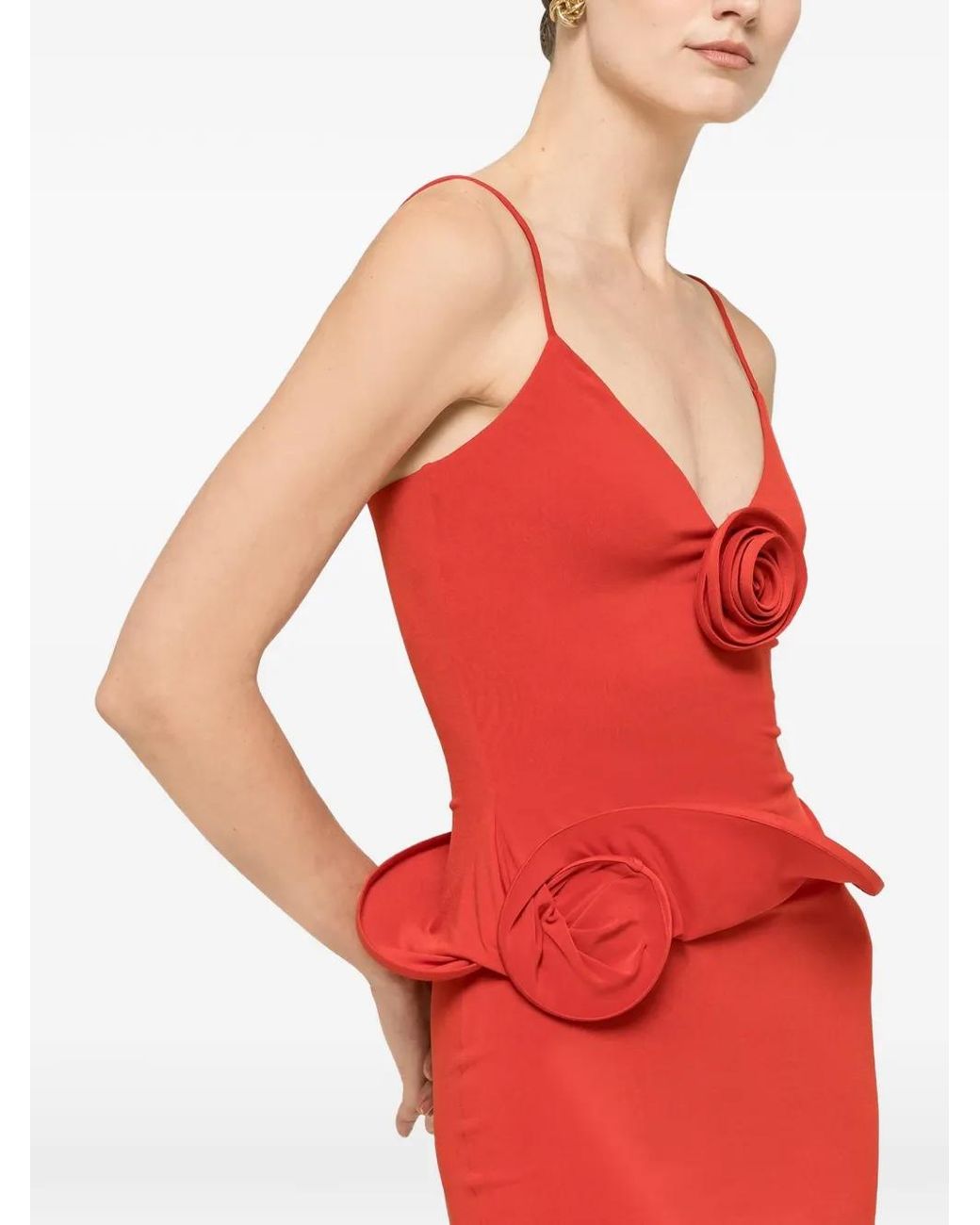 Nissa Red Robe Mi-Longue À Fleurs