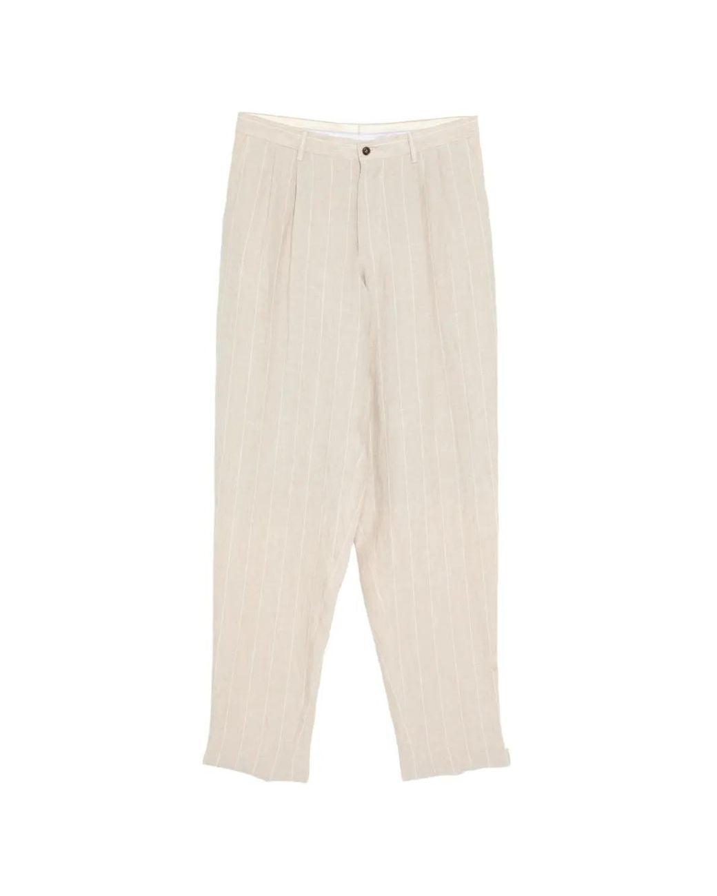 Giorgio Armani White Striped Linen Trousers for men