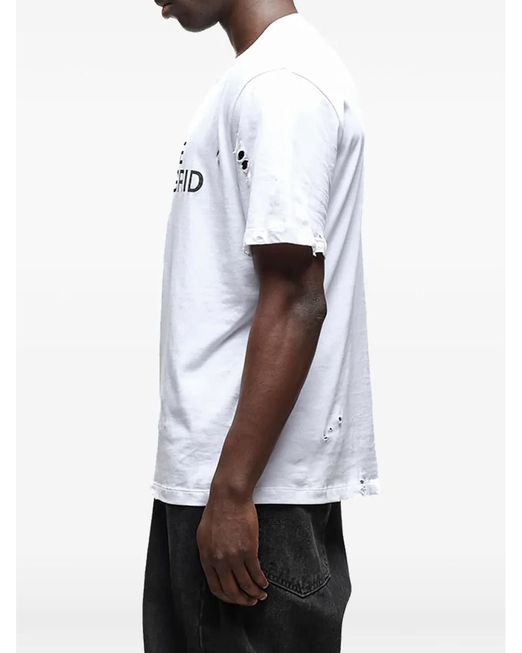 Waldi White Distressed Slogan-Print T-Shirt for men