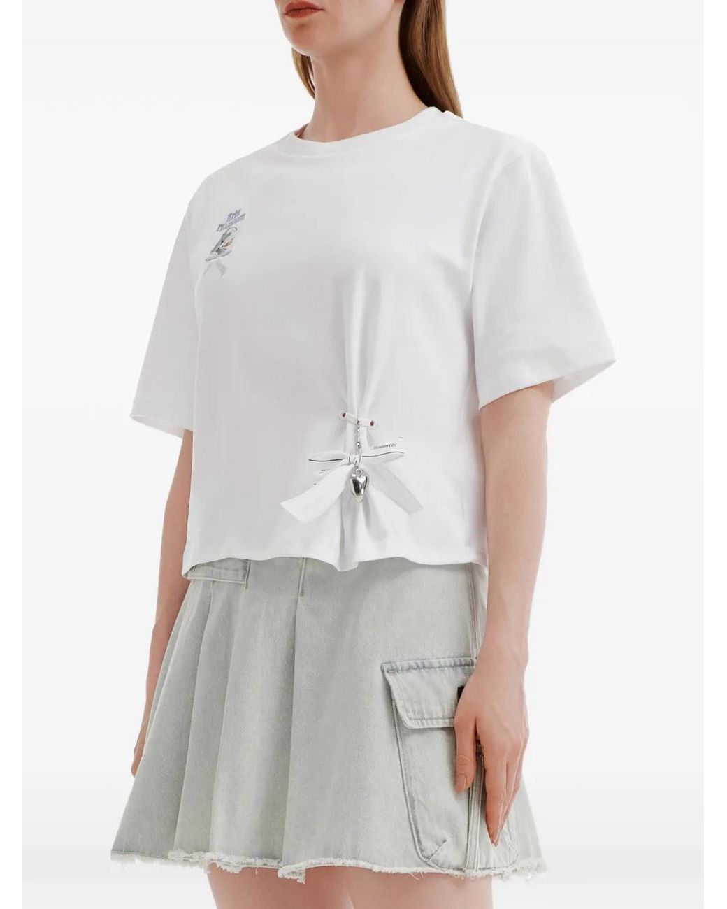 Musium Div. White Graphic-Print Ribbon-Detail T-Shirt