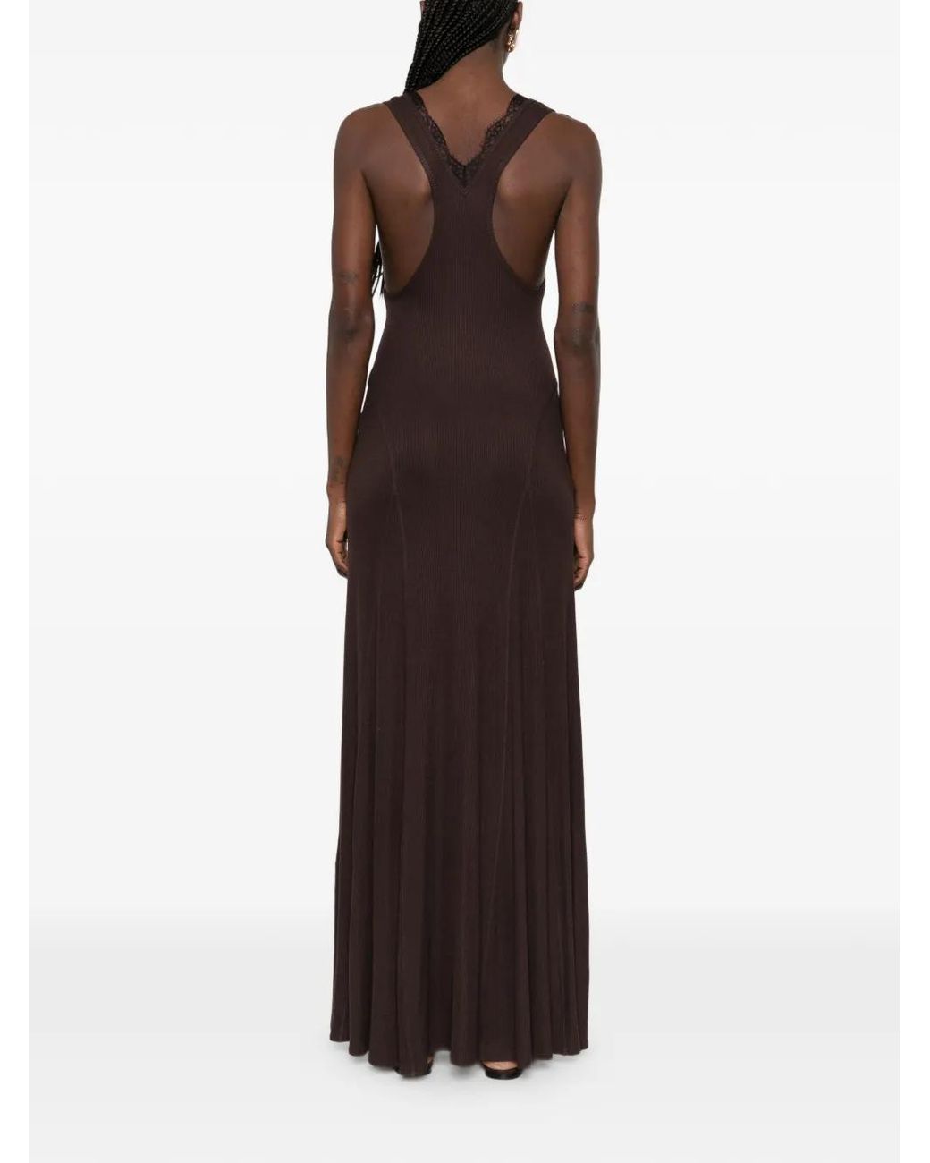 Nanushka Brown Ignia Lace-Detail Maxi Dress