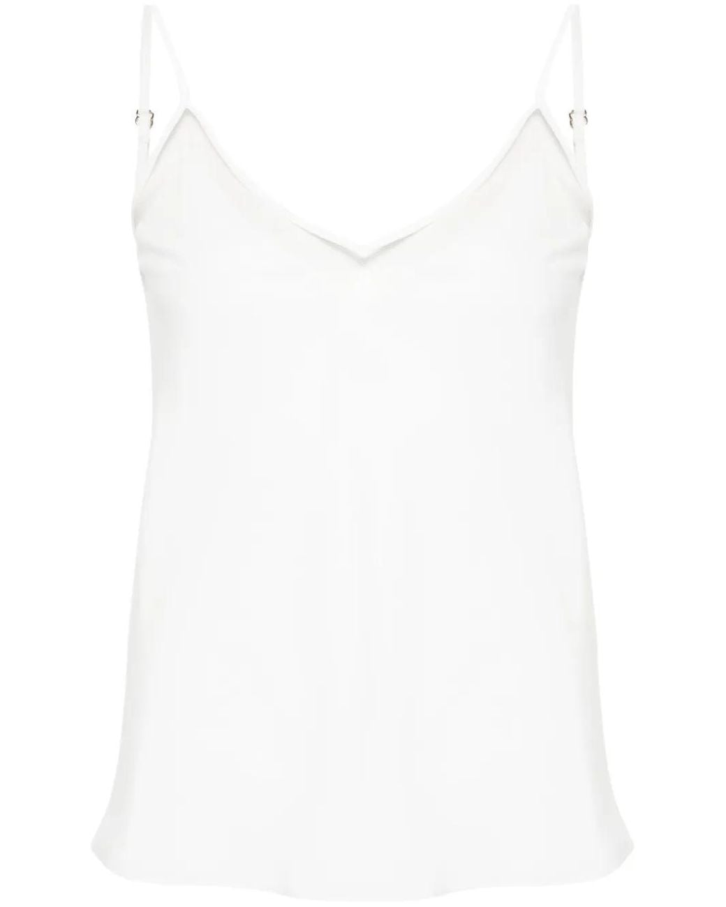 Nissa White V-Neck Crepe De Chine Tank Top