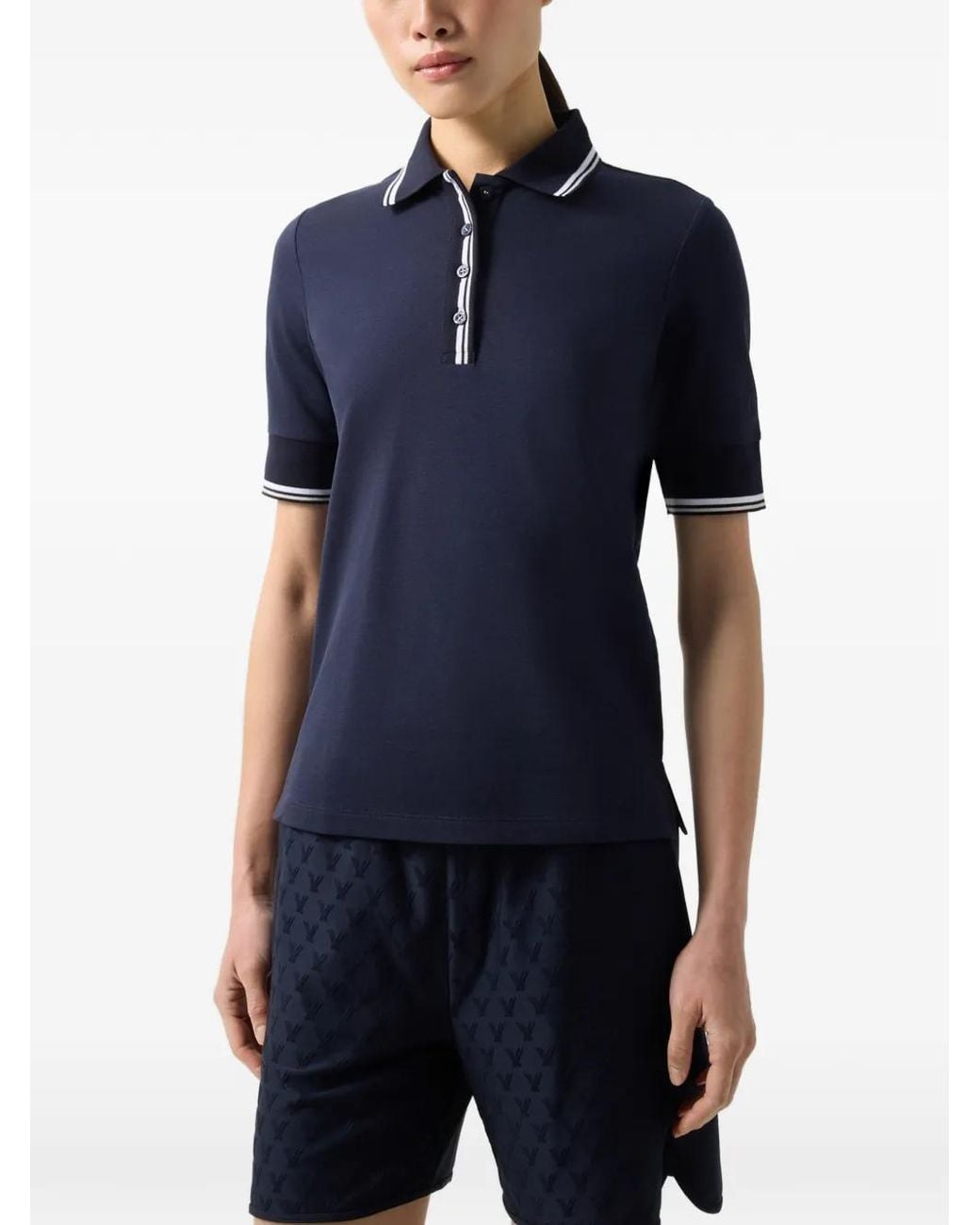 Bogner Blue Funktons Elenor Striped-Trim Polo Shirt