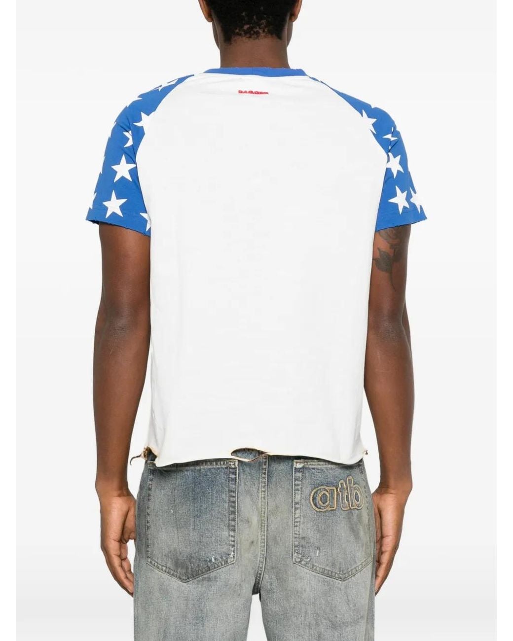 DAGGER Blue Star-Print Distressed T-Shirt for men