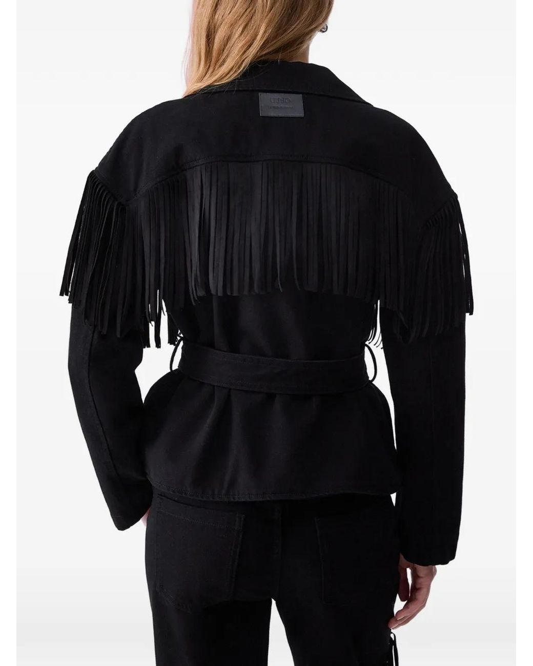 Liu Jo Black Denim-Jacket With Fringe