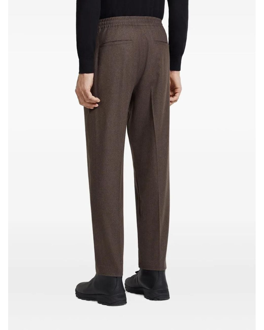 Zegna Brown Elasticated-Waistband Trousers for men