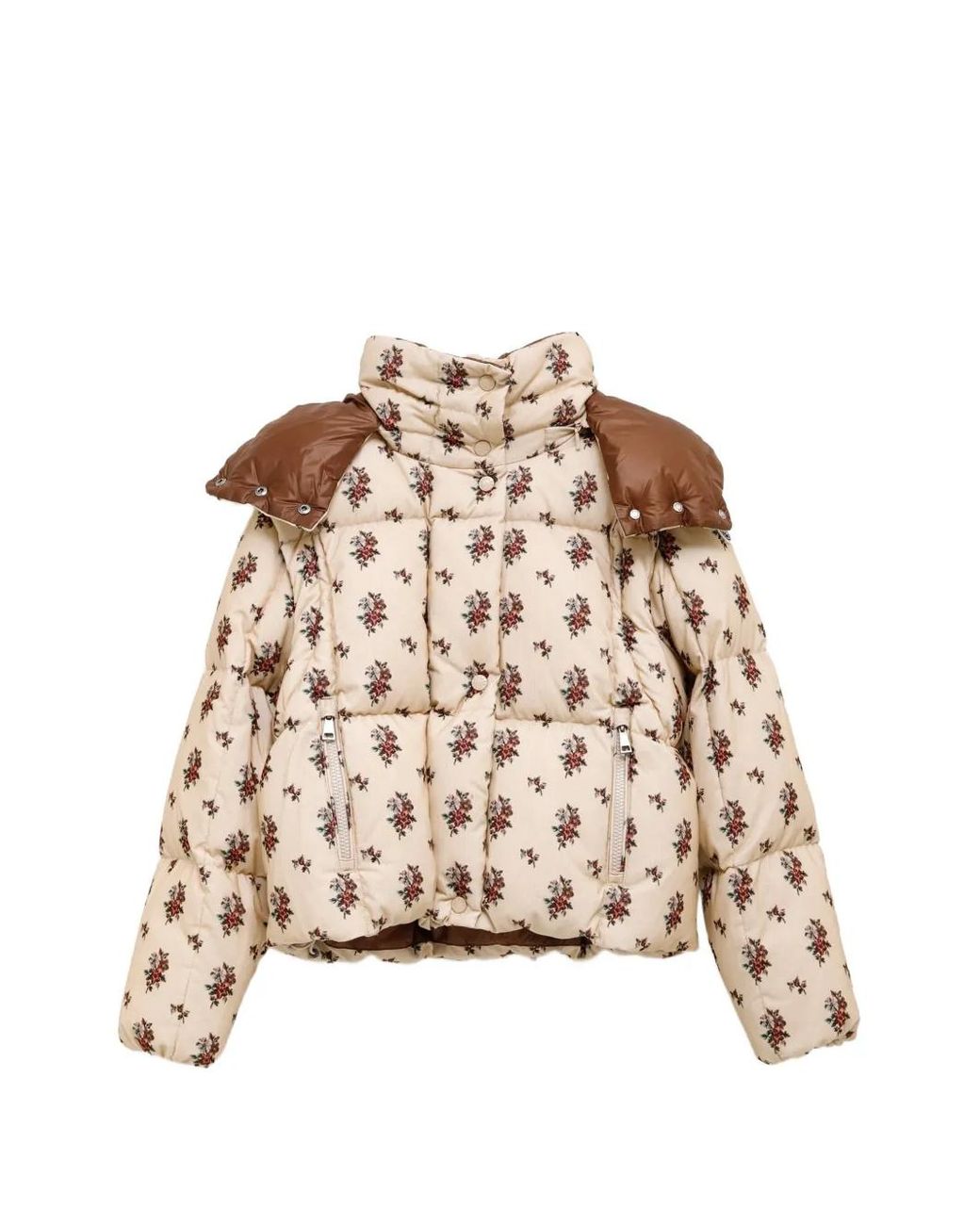 Moncler Natural Torcol Floral-Print Puffer Jacket