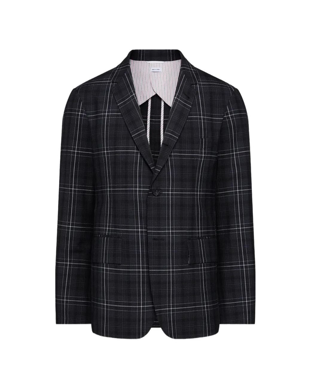 Thom Browne Black Windowpane Plaid Cool Wool Unconstructed Sportcoat for men