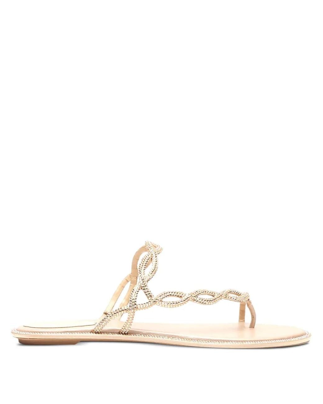 Rene Caovilla White Rhinestoned Thong Sandals