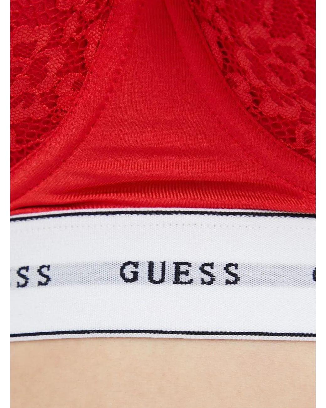 Guess Red Belle Lace-Overlay Logo-Band Bra