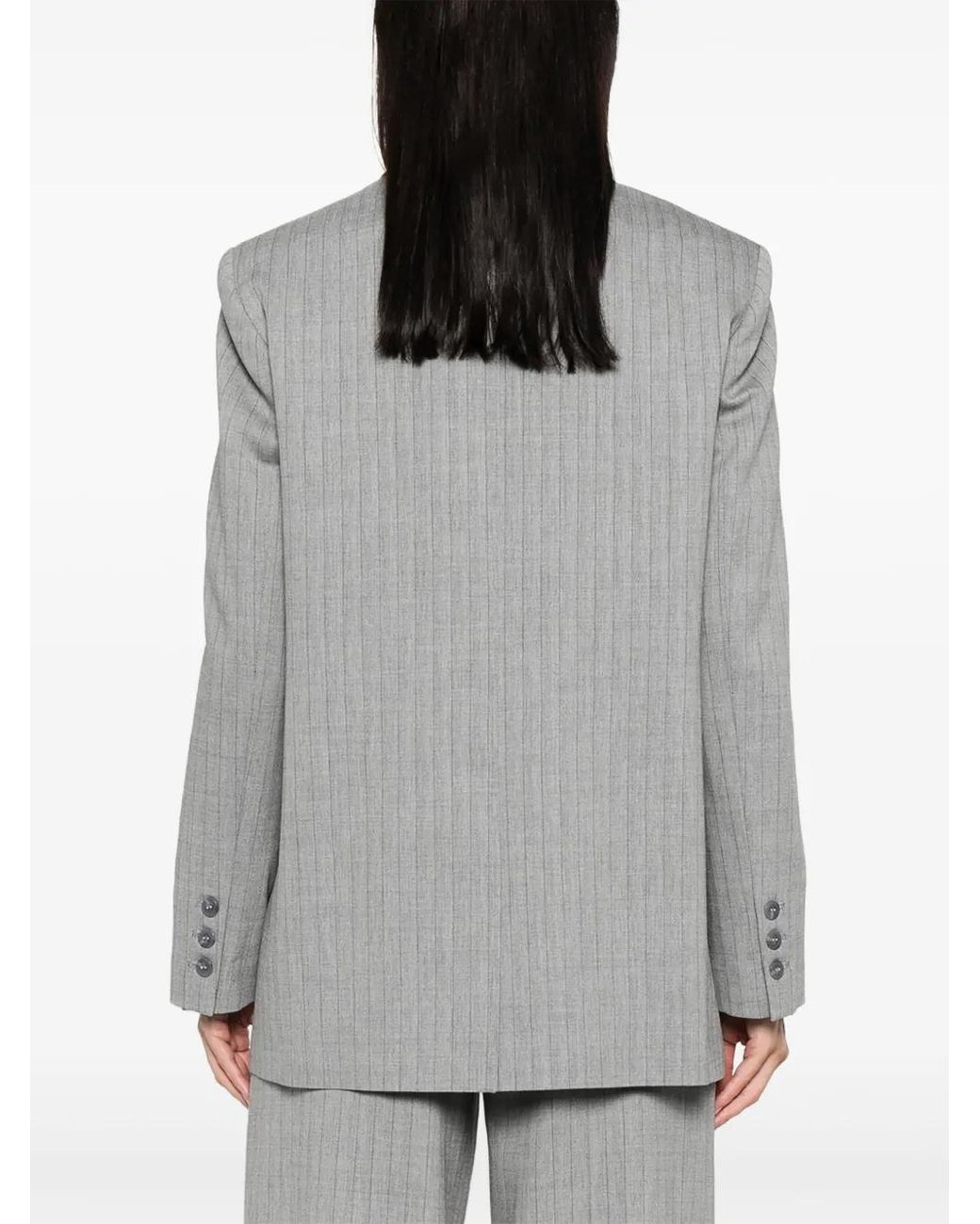 Twinset Gray Pinstriped Double-Breasted Blazer