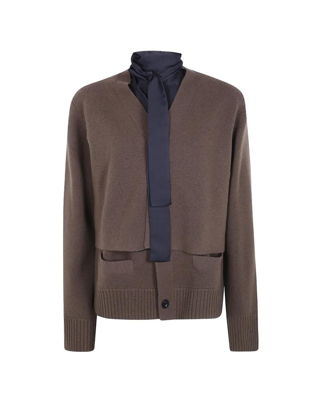 Sacai Brown Layered Wool Cardigan