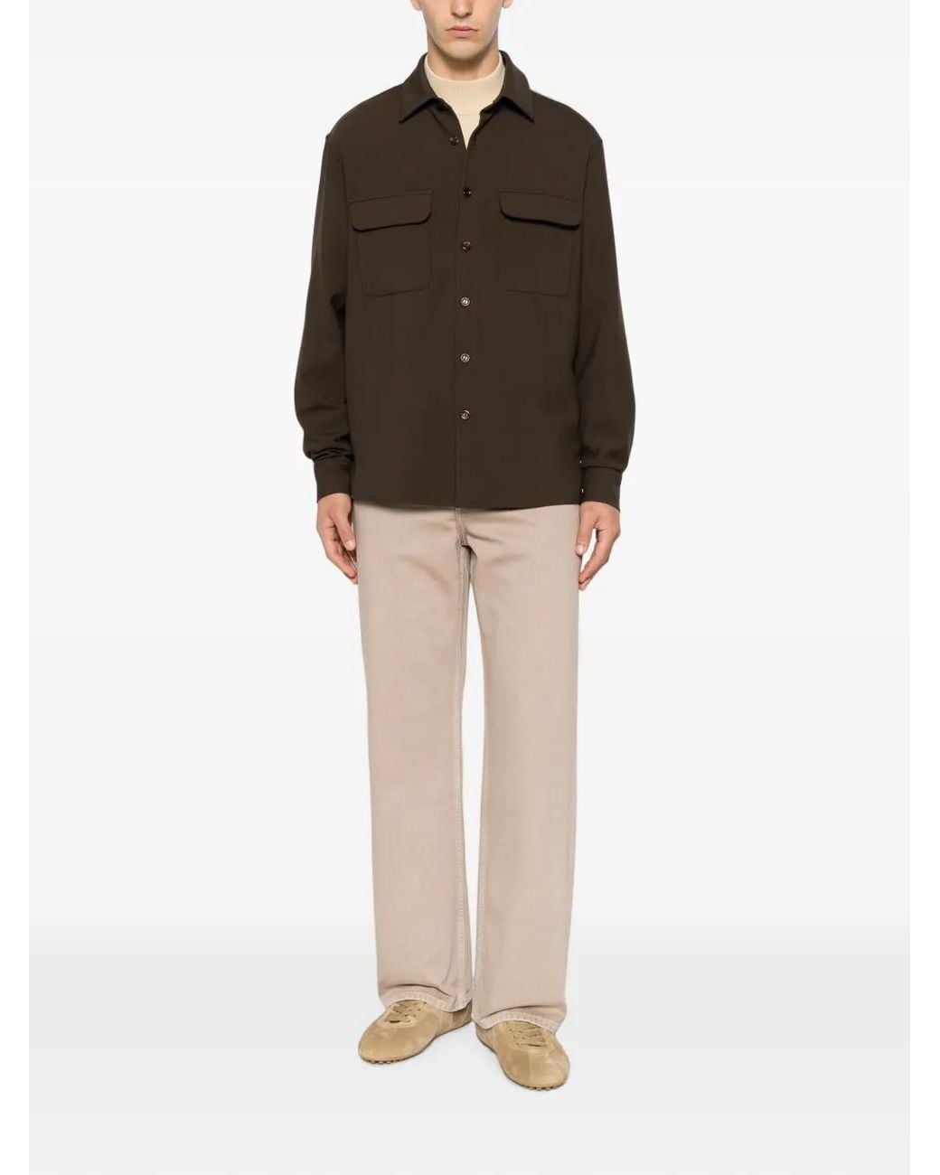 Sandro Brown Shirt With Patch Pockets for men
