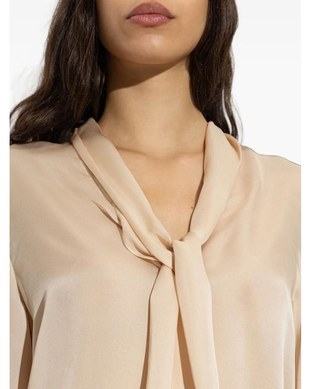 Balmain White Pussy-Bow Silk Top