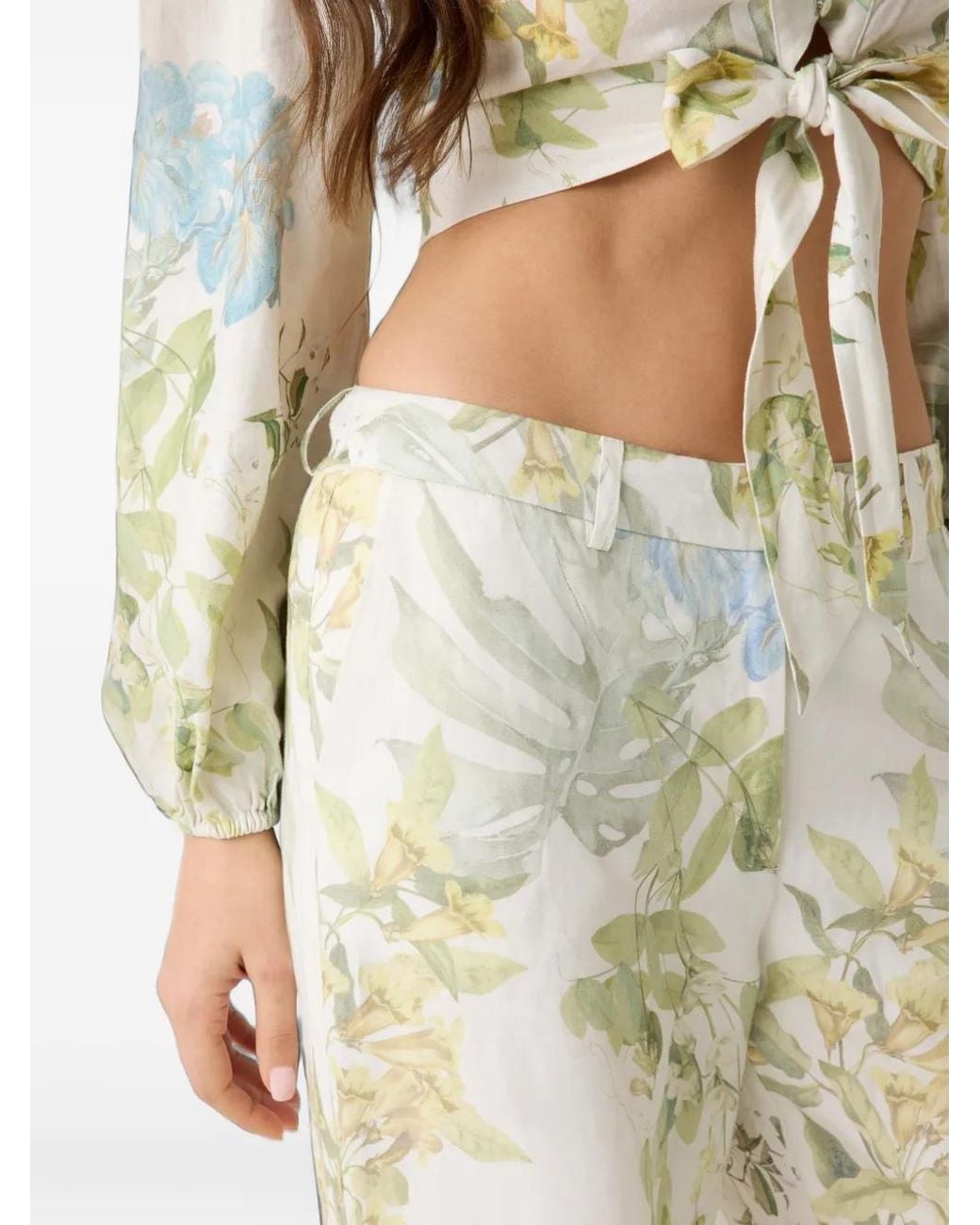 Guess Natural Linen-Blend Printed Pants