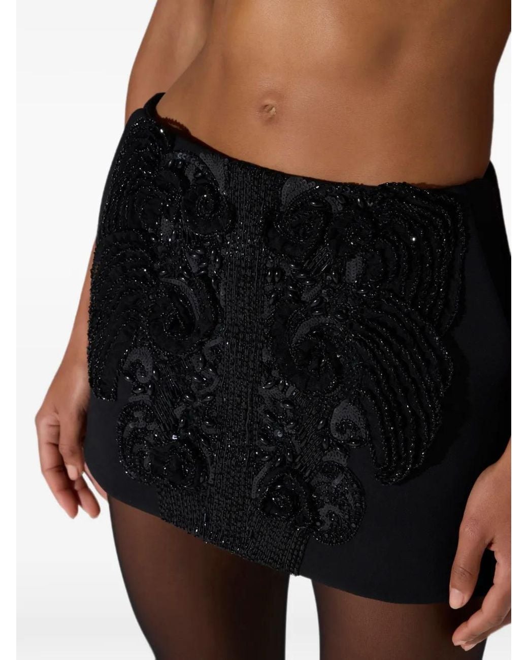 Elisabetta Franchi Black Double Layer Crêpe Miniskirt With Crystals