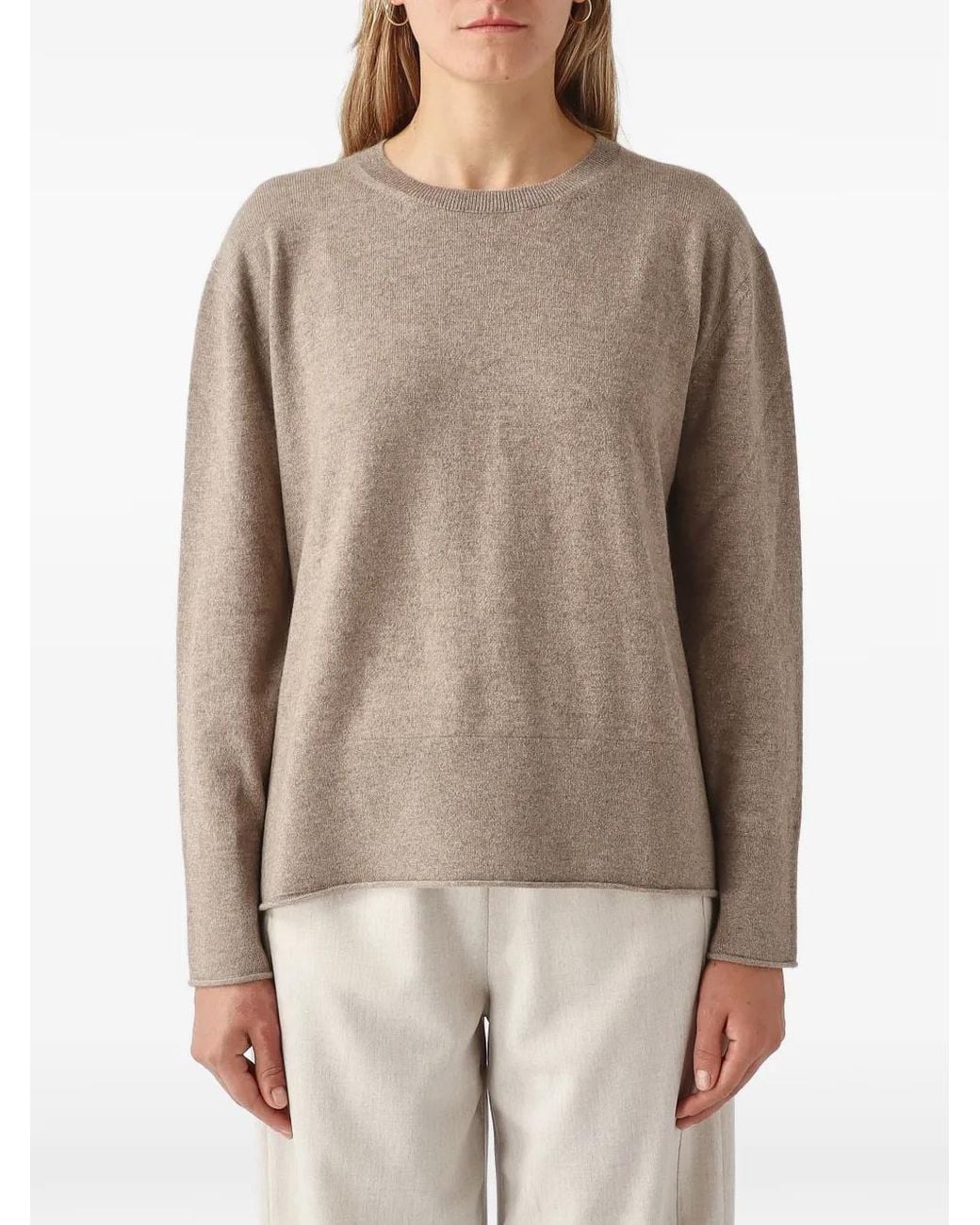Gran Sasso Brown Crew-Neck Rolled-Edge Sweater