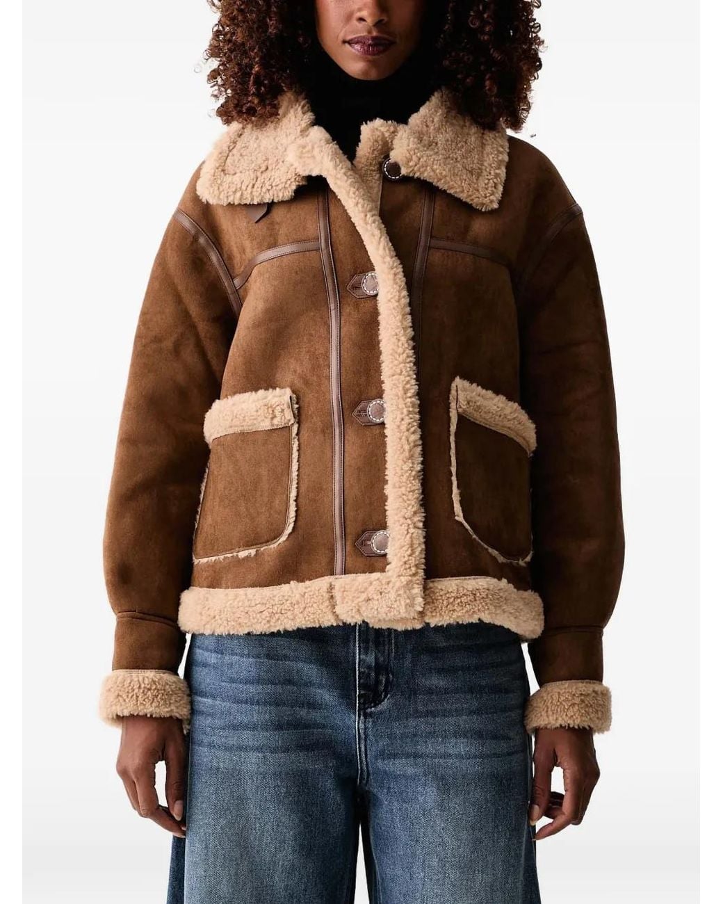 Silvian Heach Blue Aviator Faux-Shearling-Trim Panelled Jacket