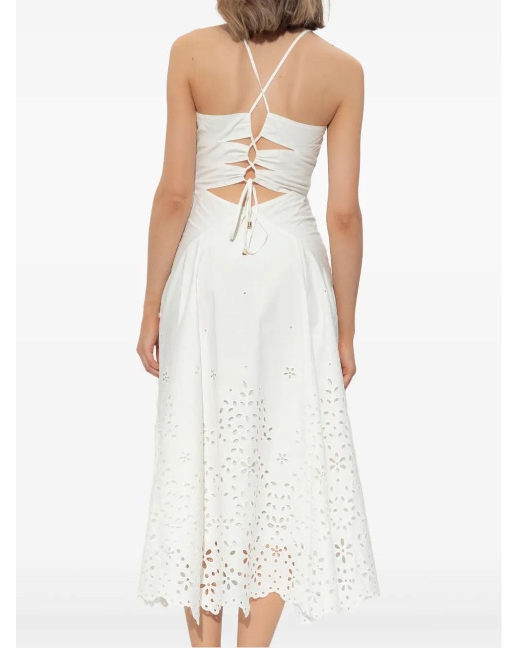 Self-Portrait White Strap Dress With Leaf Embroidery