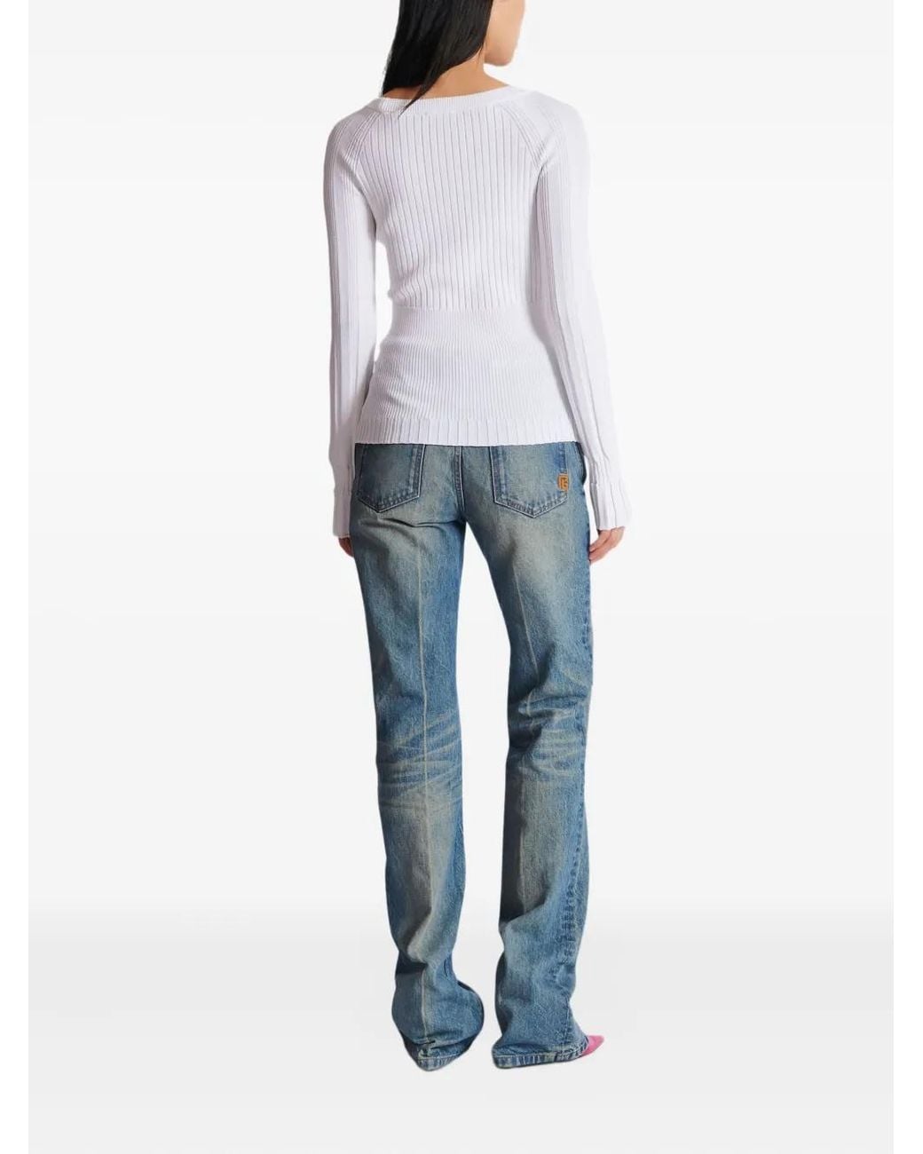 Balmain White Knit Top With Buttons