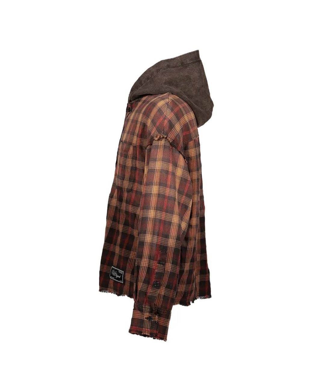 WIZZARD Brown Check-Pattern Hooded Shirt Jacket for men