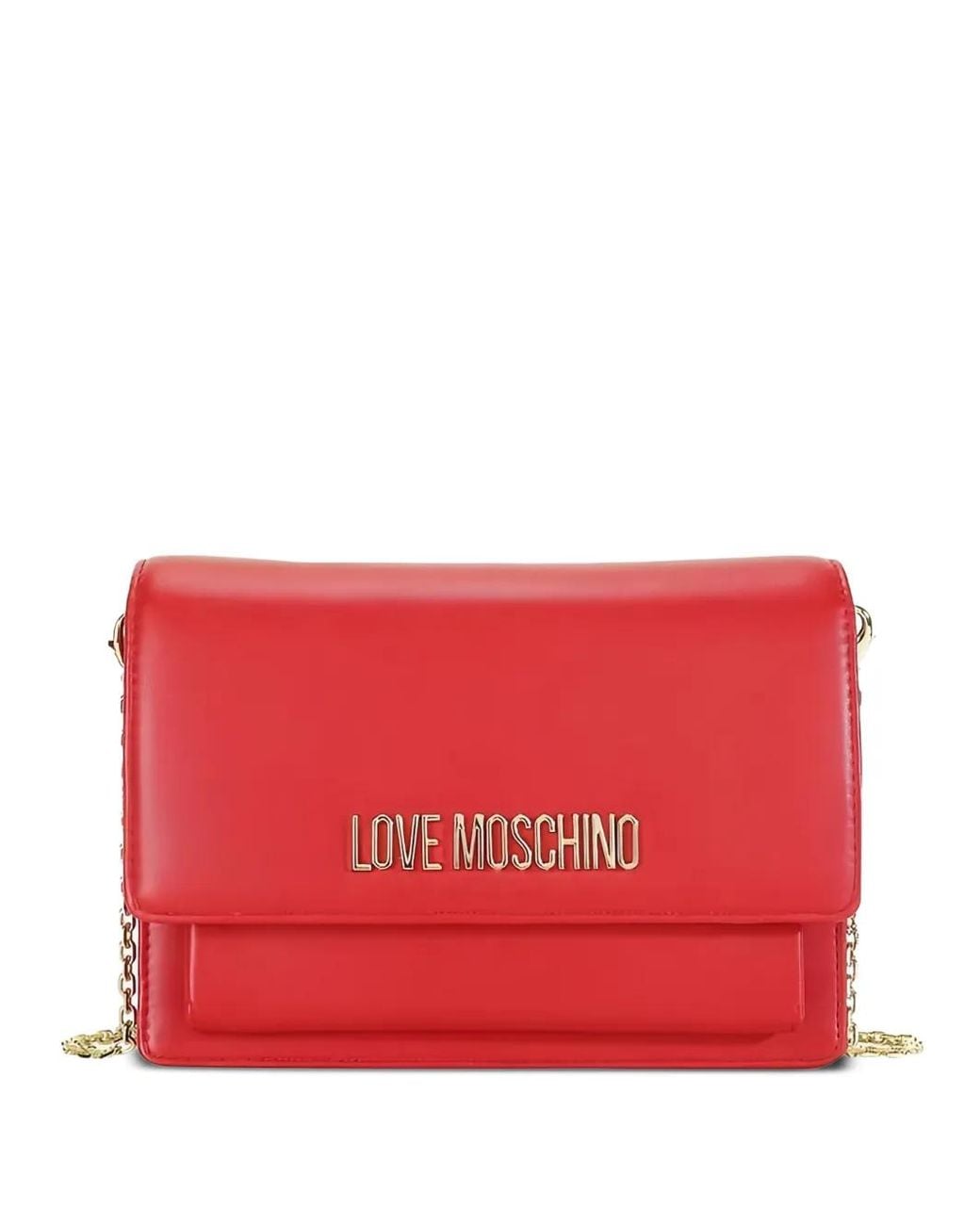 Love Moschino Red Logo-Plaque Chain-Link Clutch Bag