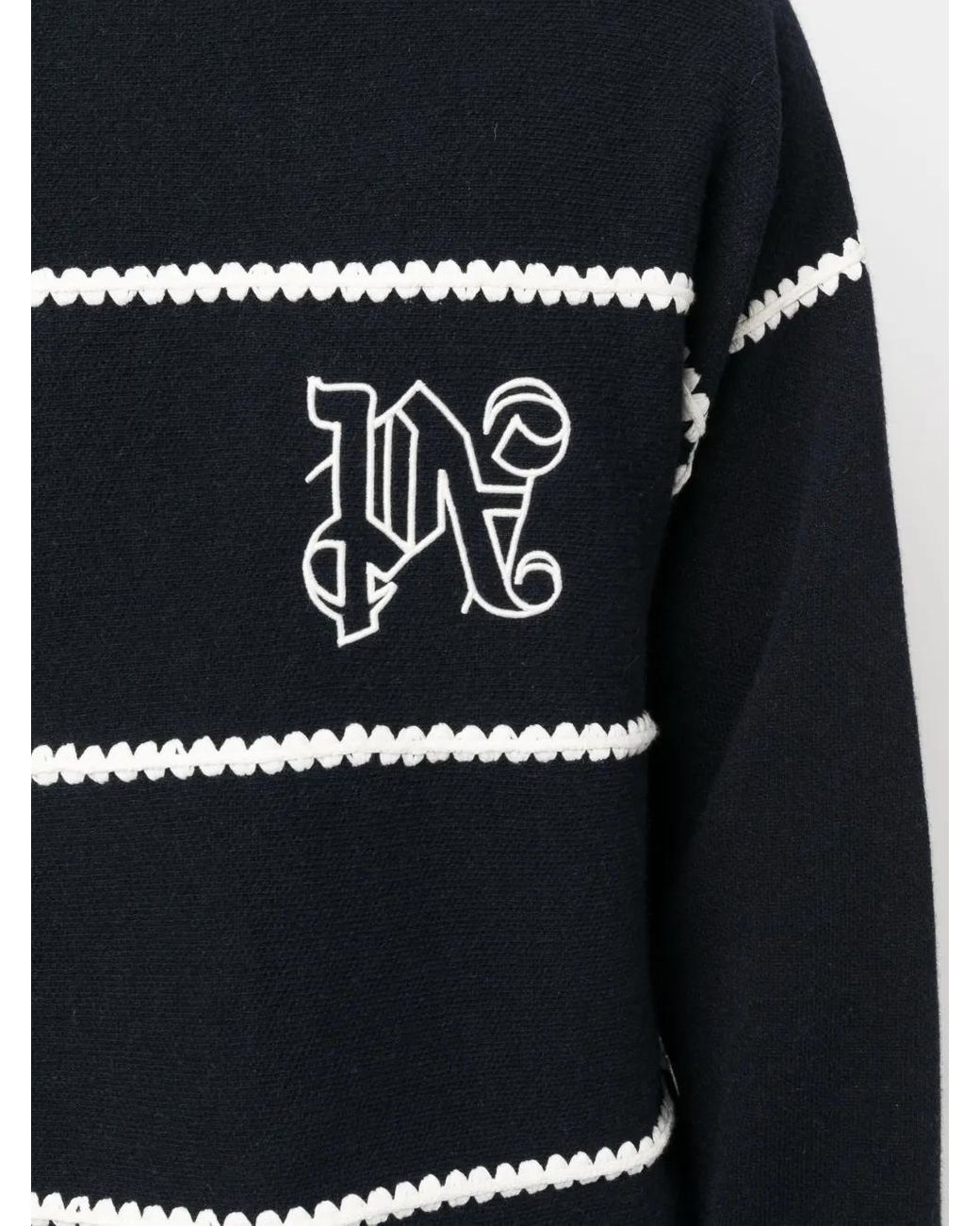 Palm Angels Blue Monogram Wool Sweater for men