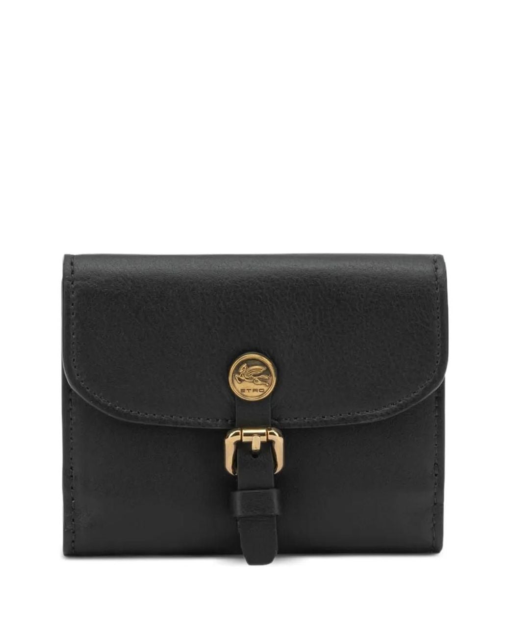 Etro Black Small Pony Buckle-Detail Leather Wallet